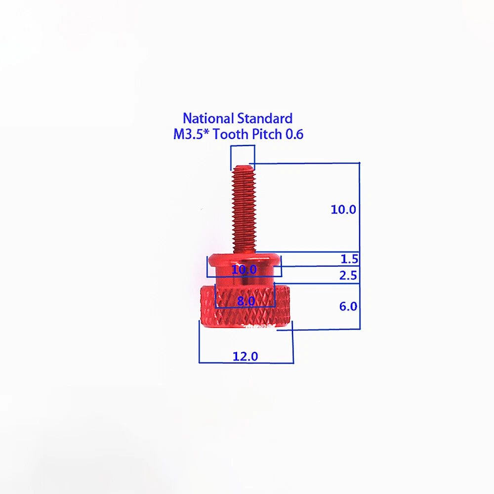 M3.5x10mm Aluminium Knurled Thumb Screws for PC Case — Colorful Flat Head Computer Screws