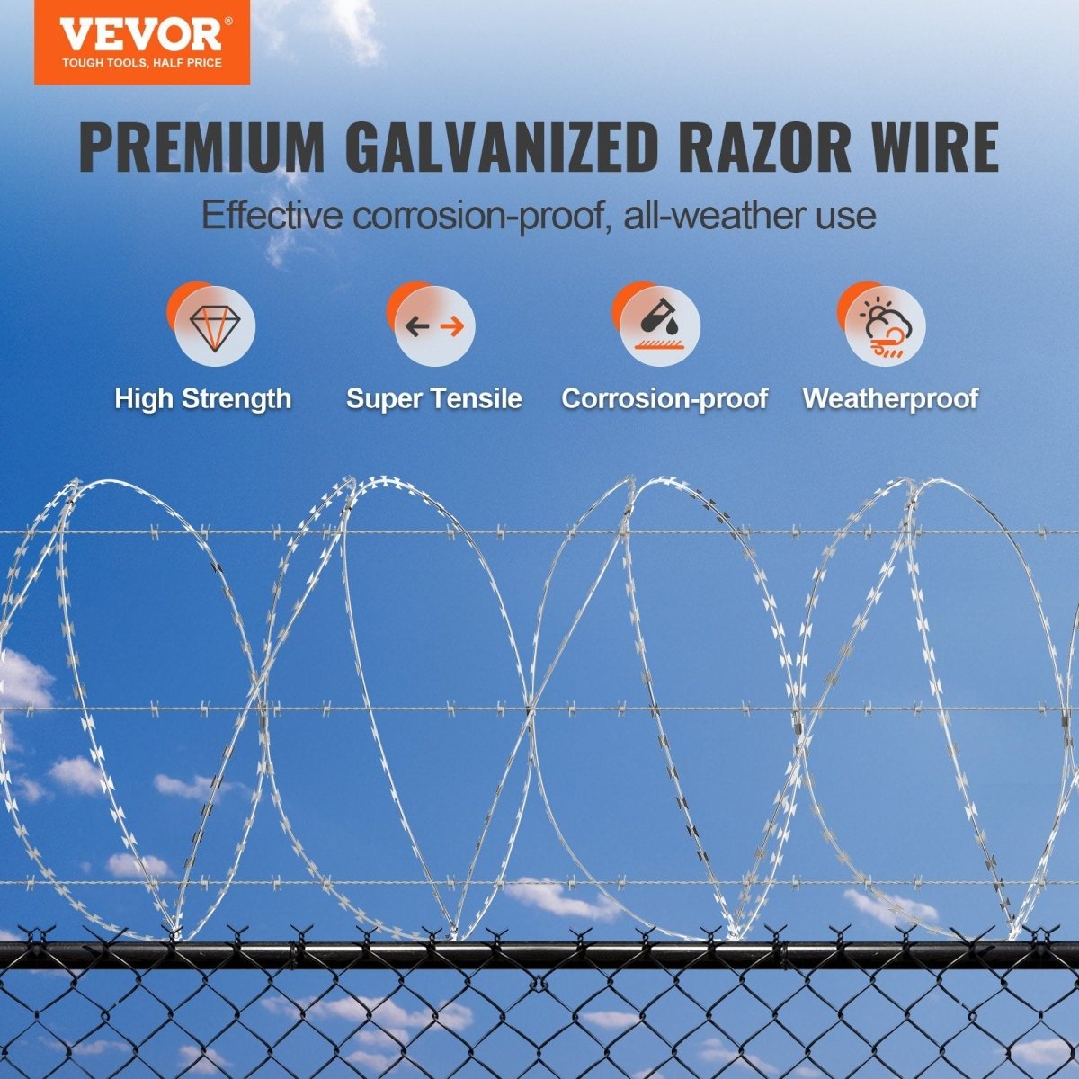 VEVOR Razor Wires, 147 ft Razor Barbed Wire, 3 Rolls Razor Wire Fencing Razor Fence, Double Spiral Razor Ribbon Barbed Wire Galvanized Razor Wire Fence, Rolls Razor for Garden - HomeDIYer
