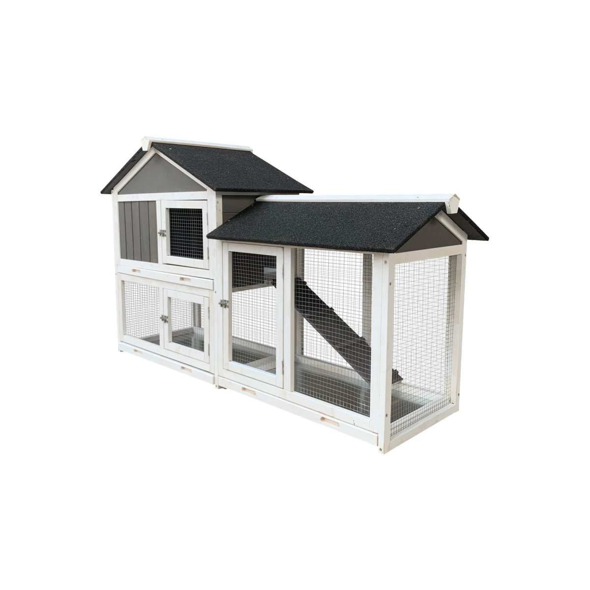 Removable Tray Ramp wooden outdoor rabbit hutch with running cage - HomeDIYer