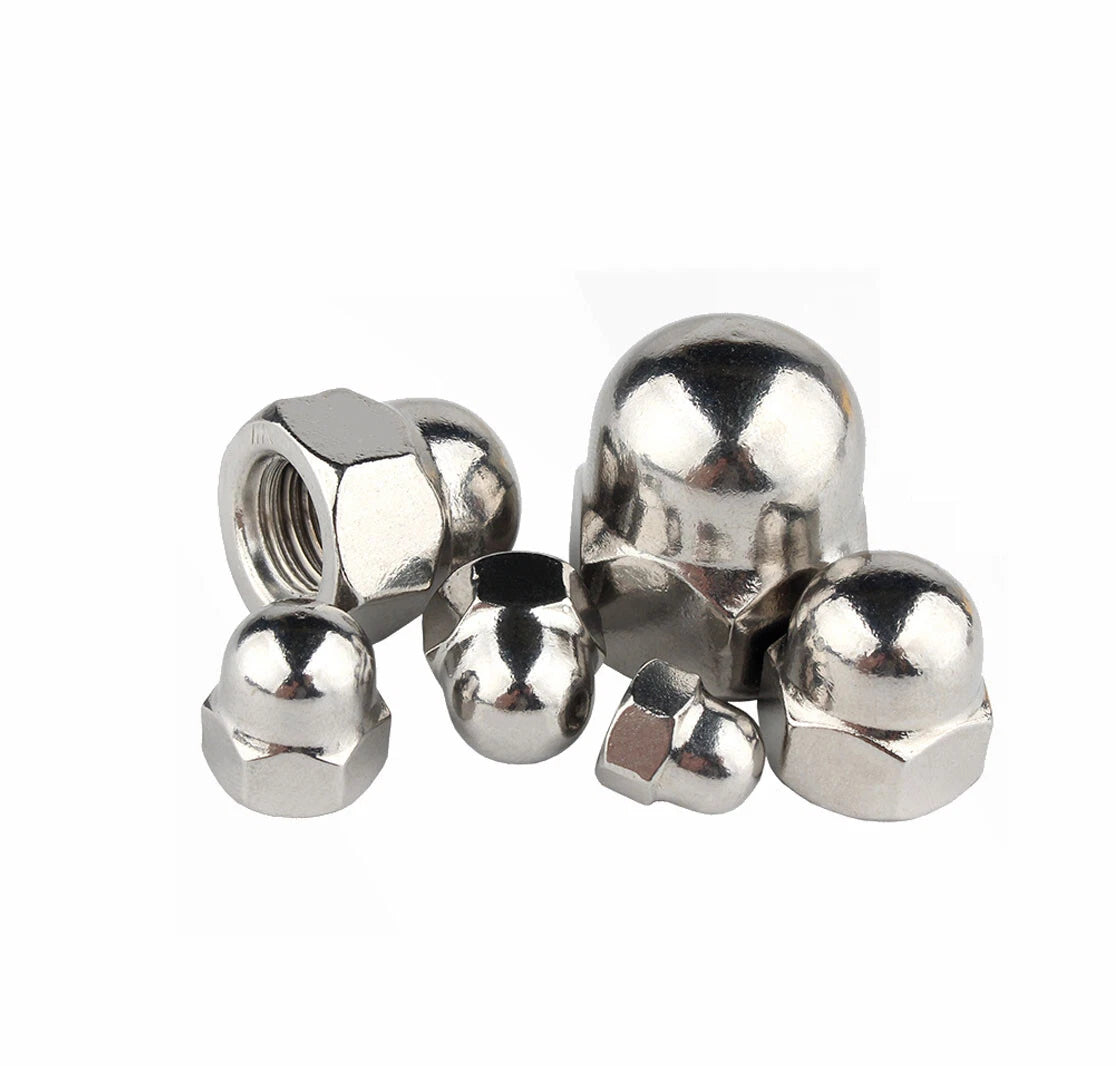 304 Stainless Steel Cap Nuts – Acorn Nuts for M3 to M12 Screws (Decorative & Protective)