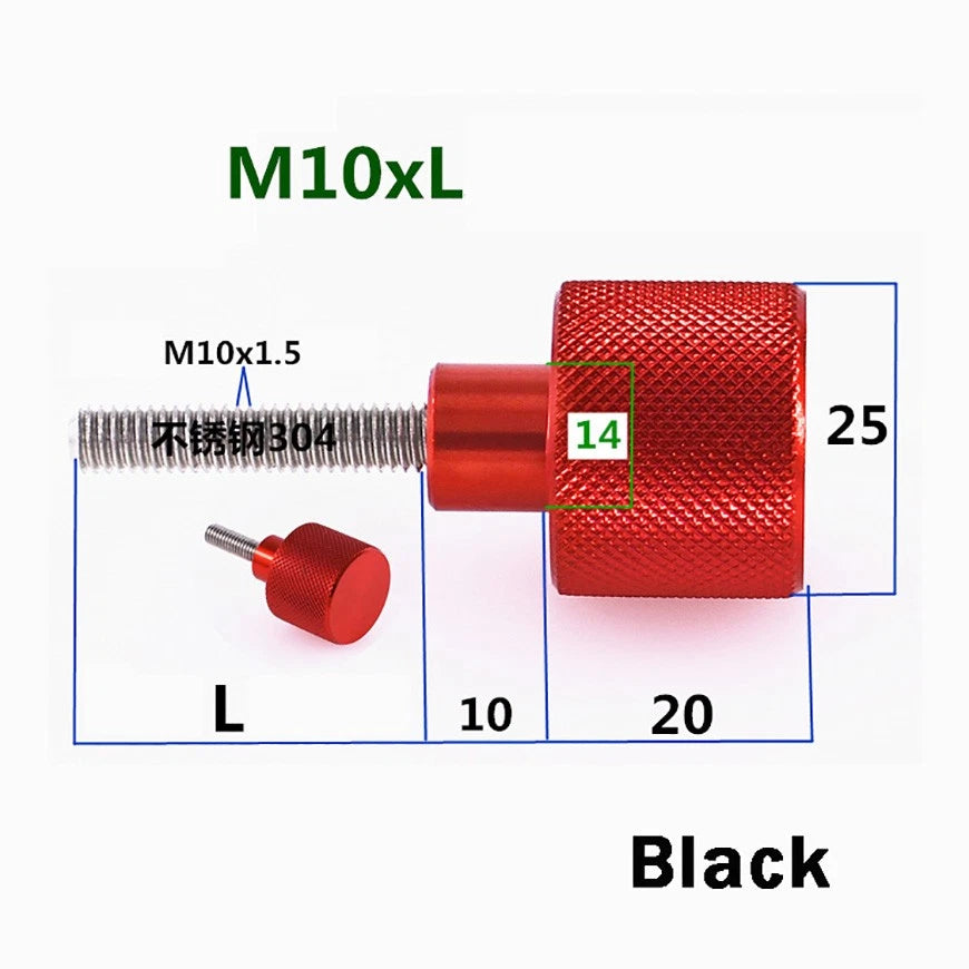 Knurled Thumb Screws M3–M10 | Black Aluminum Nut + Stainless Steel Rod