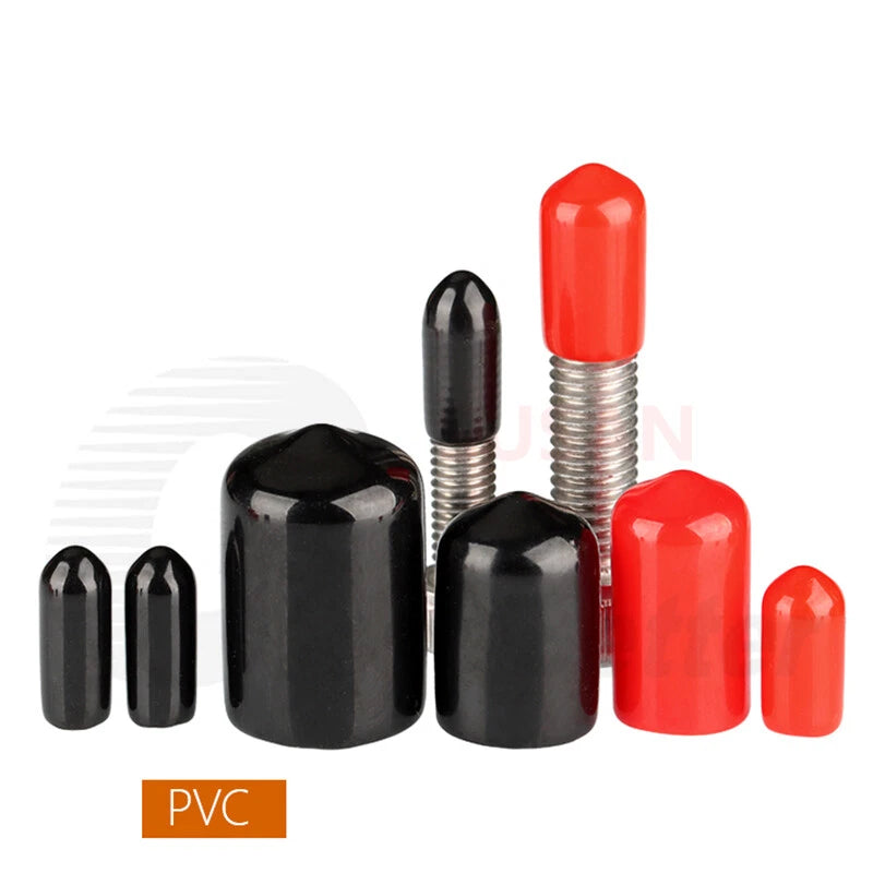 PVC End Caps for Screws, Bolts, Rods & Tubes – Thread Cover Protector, Cable Insulation Caps (1.3mm – 90mm, Black, 15-50mm Lengths)