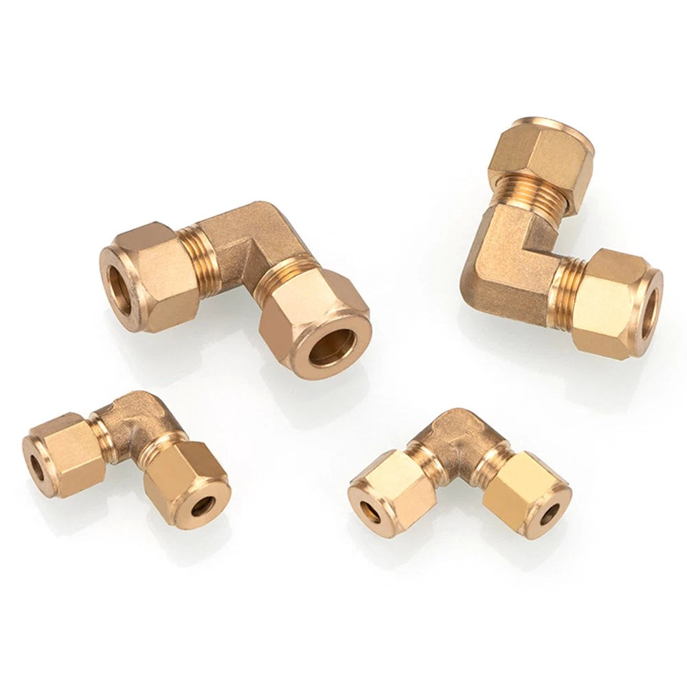 Brass Compression 90° Elbow Fitting — Double Ferrule Connector for Copper Tube