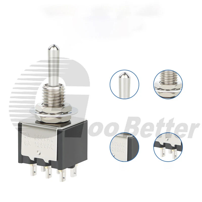 DPDT Mini Toggle Switch – 2 or 3 Position, 6-Pin, 125V/250V | Boat, Car & DIY