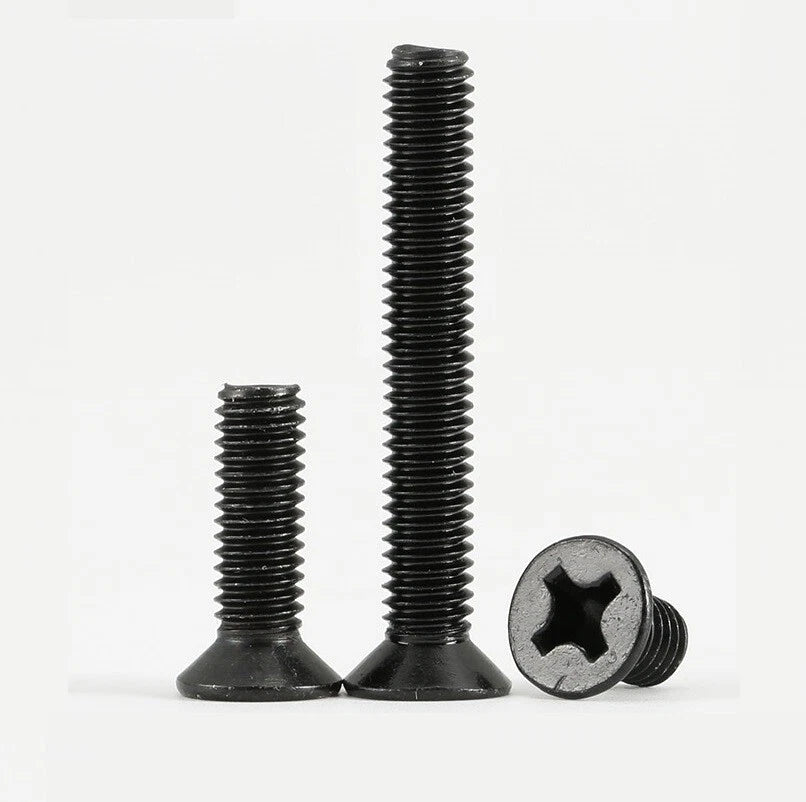 M1–M2.5 Black Phillips Countersunk Machine Screws – Micro Flat Head Bolts, Fully Threaded