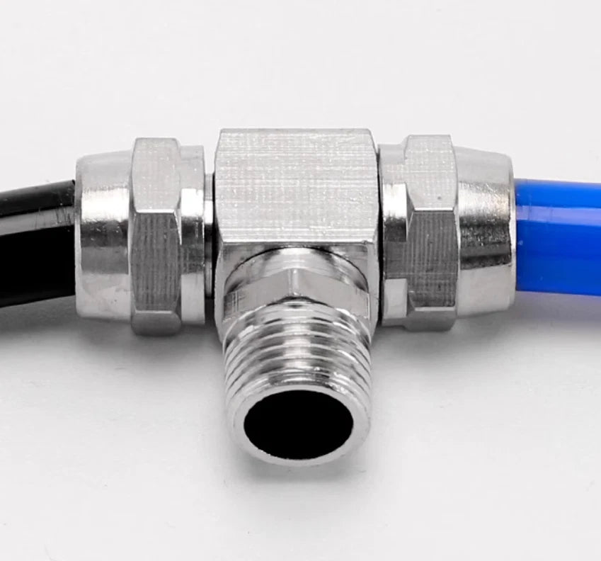 Pneumatic BSP Male Stud T-Shape 3-Way Push-In Hose Fitting | Air Pipe Connector