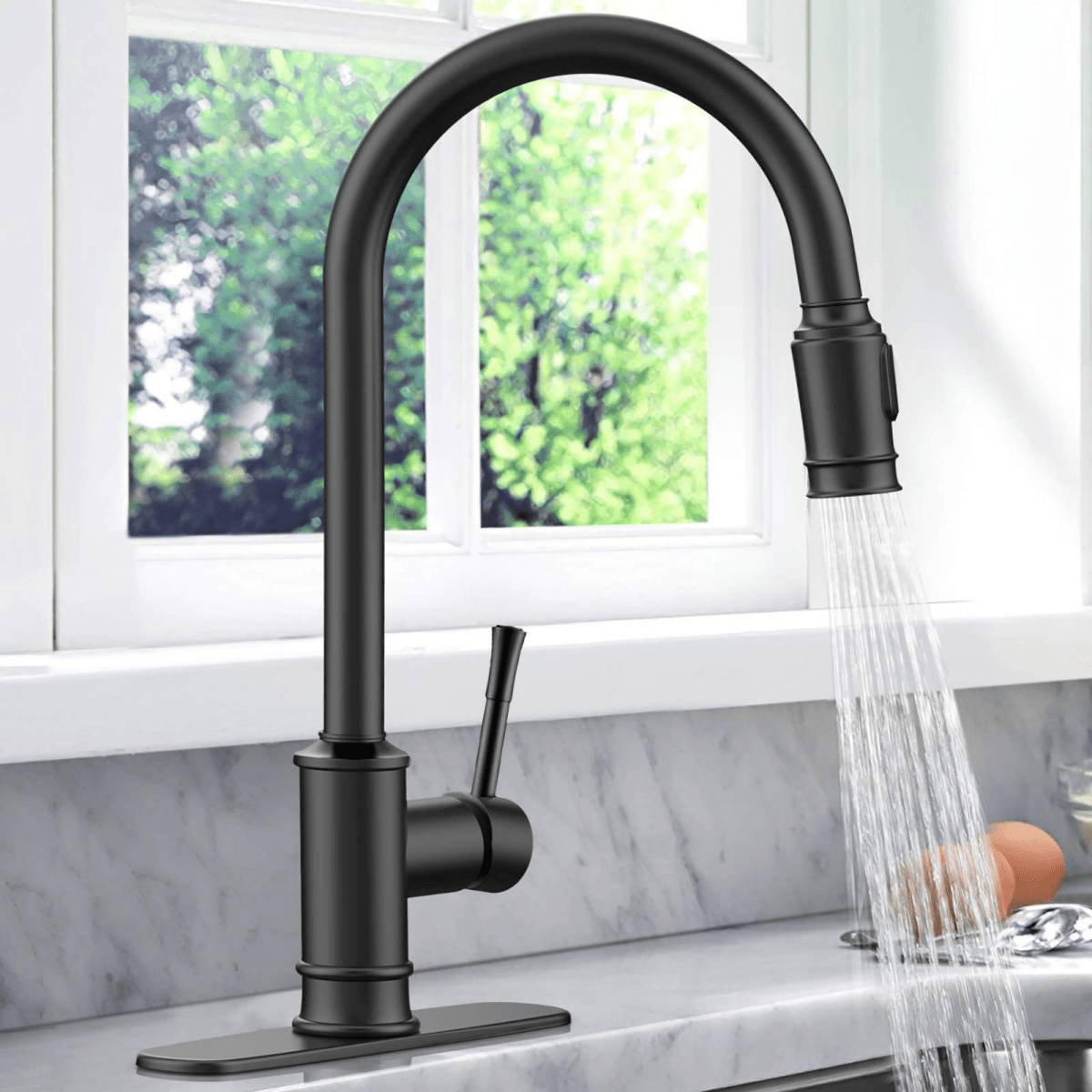 Kitchen Faucet - 3 Modes Pull Down Sprayer Kitchen Tap Faucet Head, Single Handle&Deck Plate for 1or3 Holes, 360° Rotation, Stainless Steel No Lead for RV Bar Home, Black - HomeDIYer