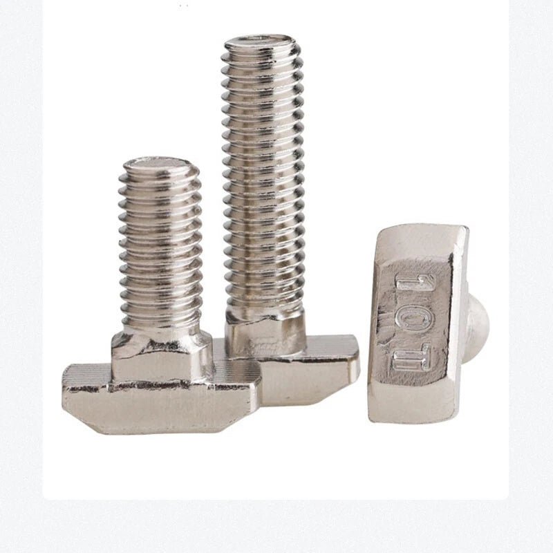 Hammer Head T - Slot Bolts M5 M6 M8 — Grade 4.8 Carbon Steel, Nickel Plated, T - Nut Screws for Aluminum Extrusion - HomeDIYer