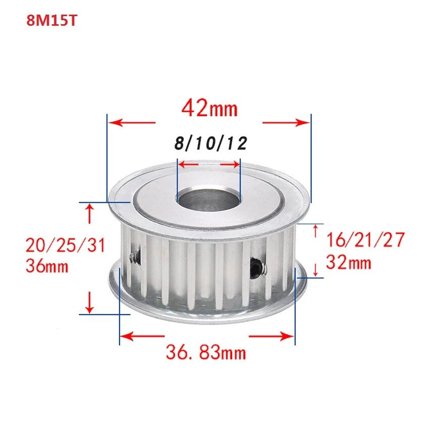 HTD-8M 15-40T Timing Pulley Pitch 8mm Synchronous Wheel Width 16/21/27/32mm