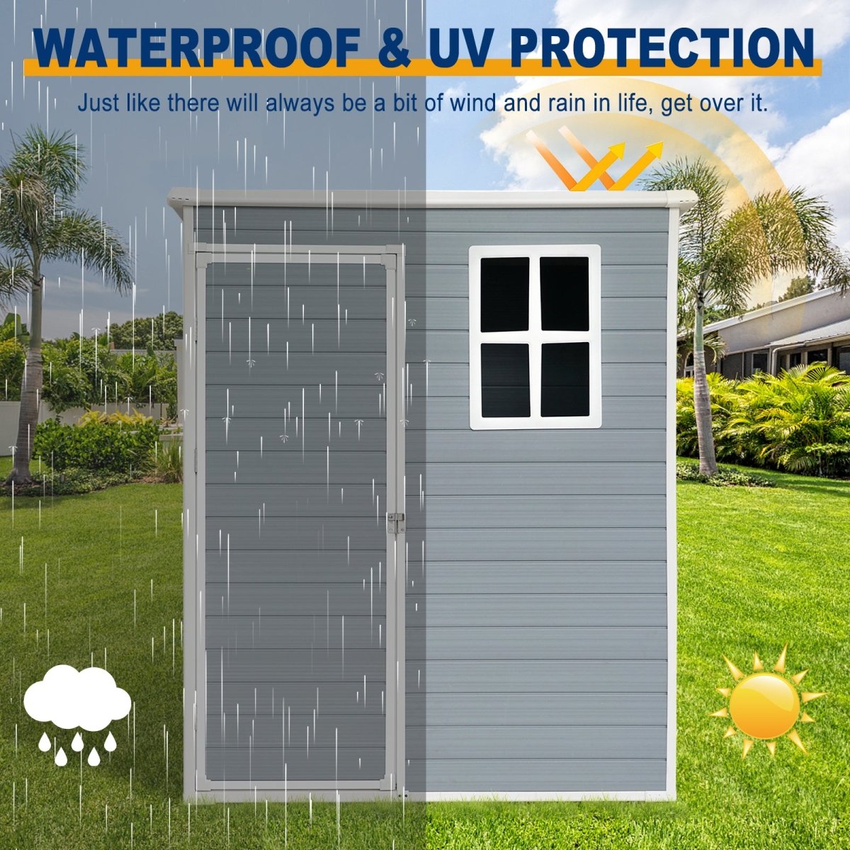 5ft x 3ft Resin Outdoor Storage Shed Plastic Garden Sheds with Floor and Lockable Door for Backyard, Lawn, Grey - HomeDIYer