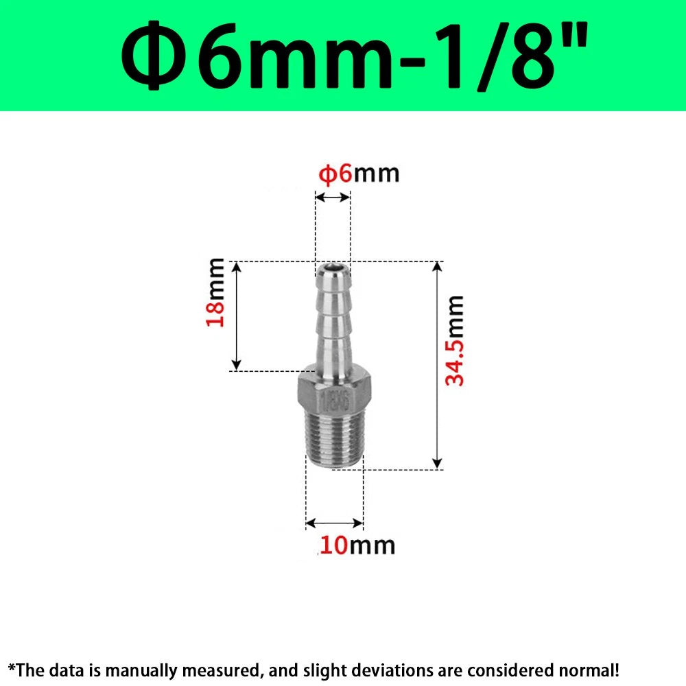 Male NPT Hose Barb Adapter Fittings – 316L Stainless Steel