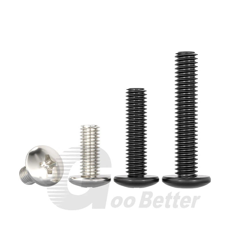 M4 M5 M6 Truss Head Phillips Screws – Carbon Steel, Nickel or Black Zinc Plated (4–50mm Lengths)