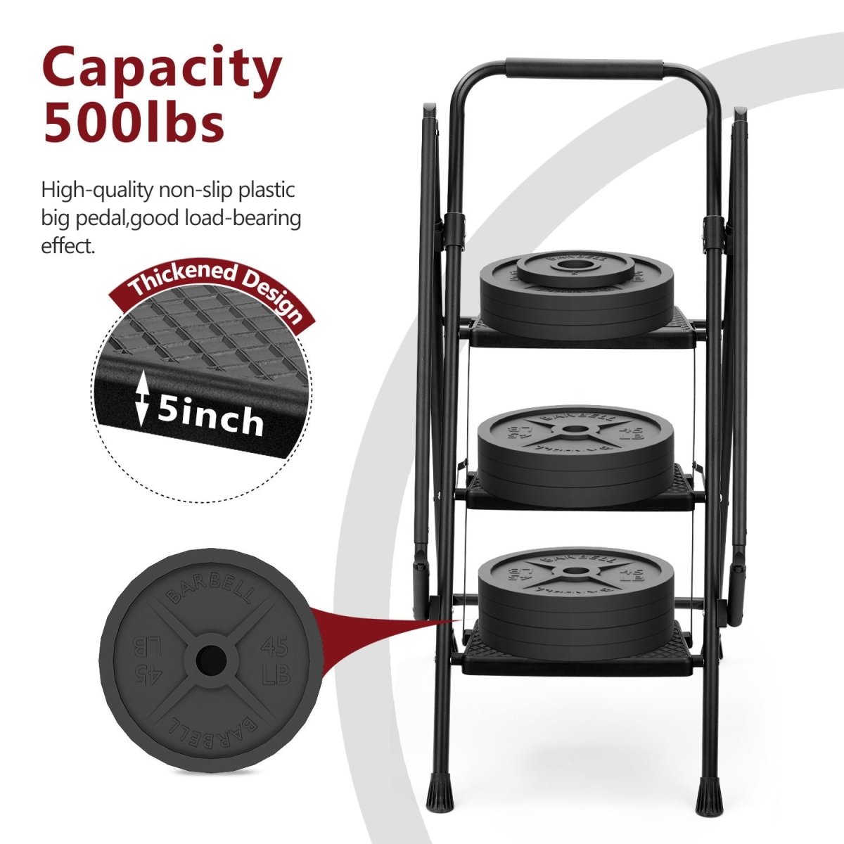 5 - step ladder, folding ladder stool, with anti slip wide pedals, steel ladder, with safety anti slip handle, lightweight 300 pound portable steel ladder stool in black - HomeDIYer