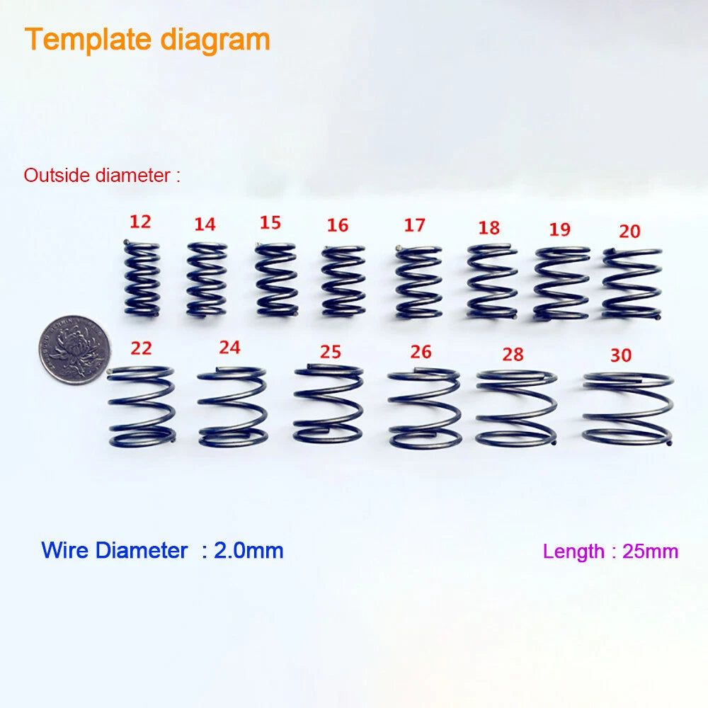 Compression Spring 2.0mm Wire Diameter Length 15mm-100mm Pressure Compressed