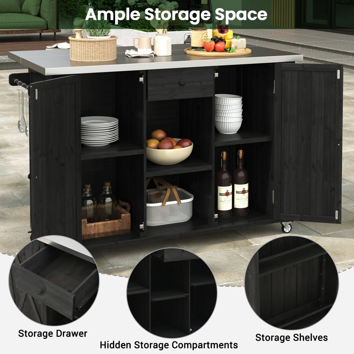Outdoor Kitchen Island with Stainless Steel Top | Foldable Fir Wood Prep Statio - HomeDIYer
