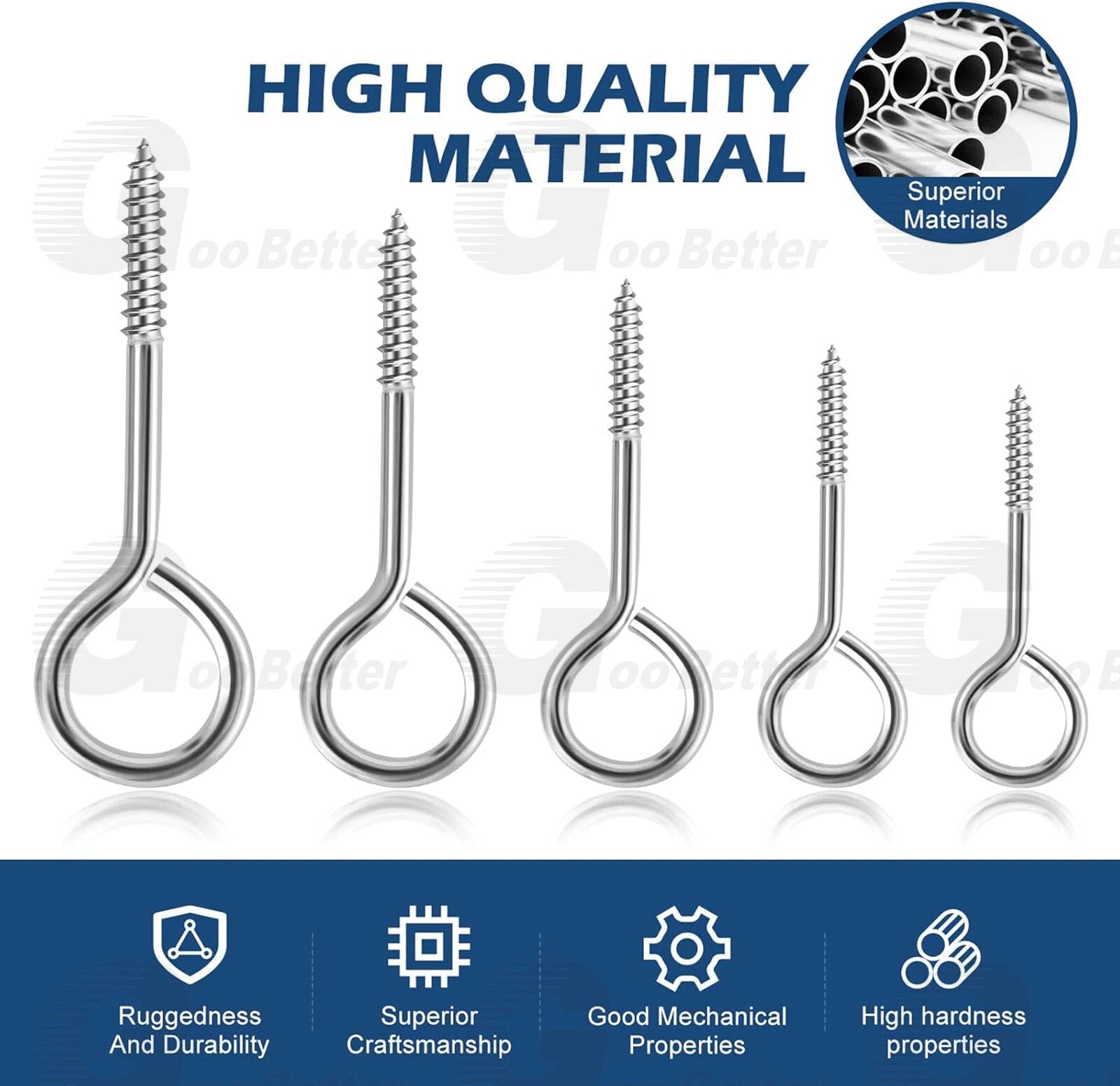 120Pcs Screw Eyes Nickel Plated Metal Eye Shape Screw Self Tapping Screws #2~#14