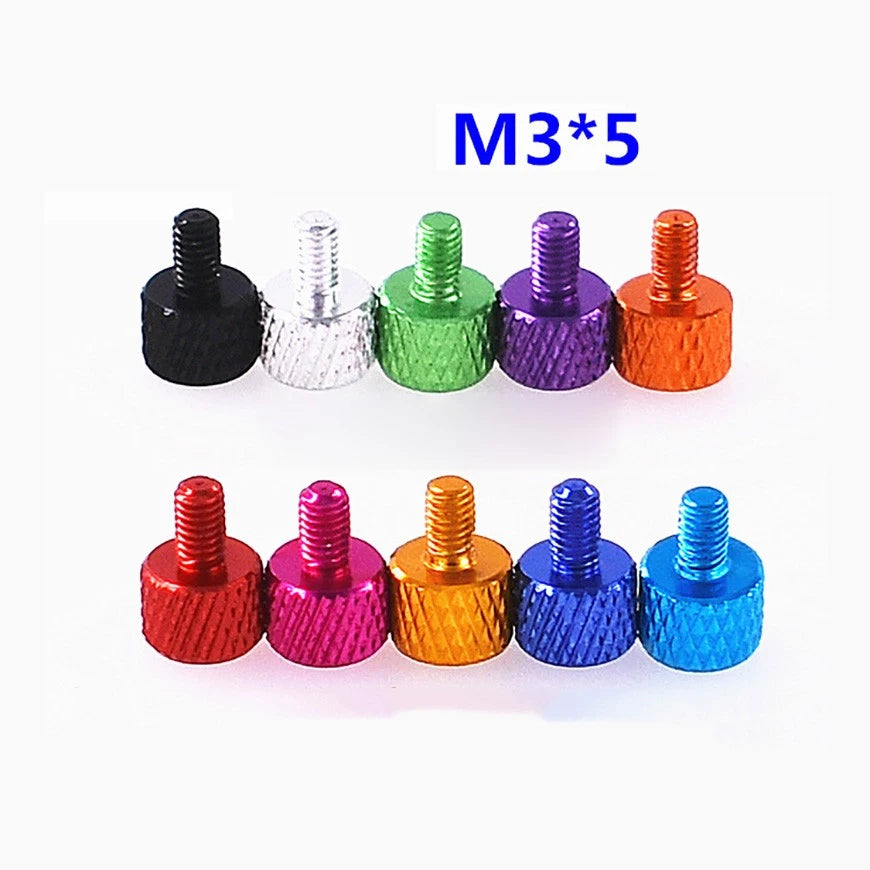 M3×5mm Knurled Thumb Screws – Anodized Aluminum Flat Head, 10 Colors