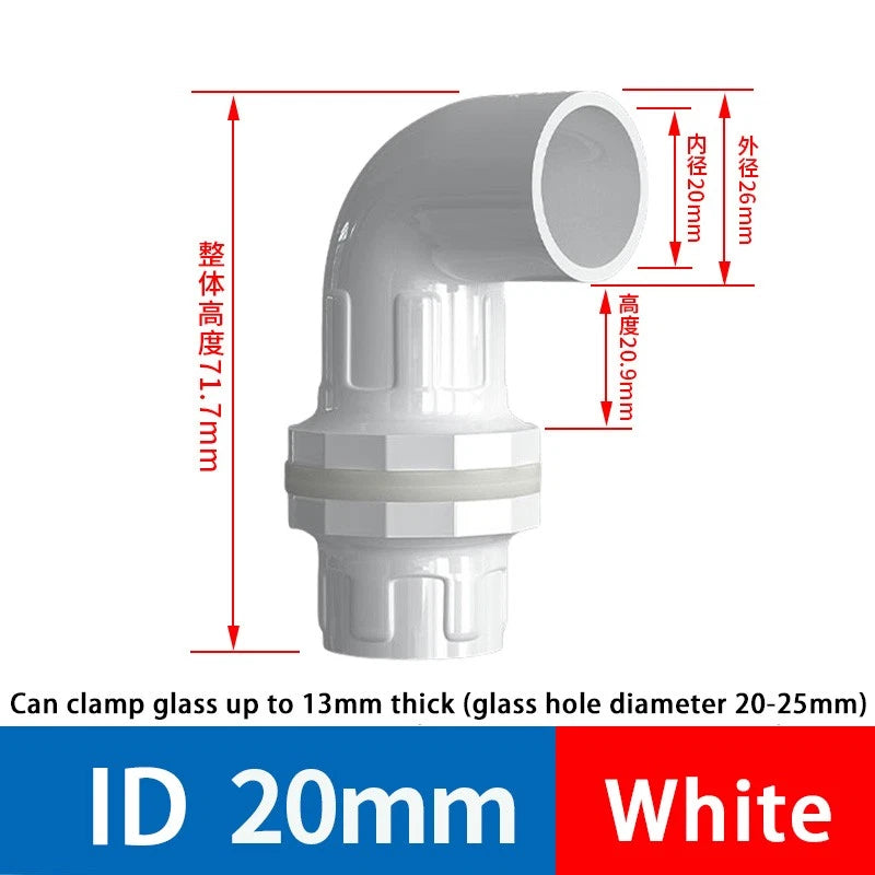 PVC Aquarium Elbow 90° Threads Tank Filter Connection Water Fittings ID 20-50mm