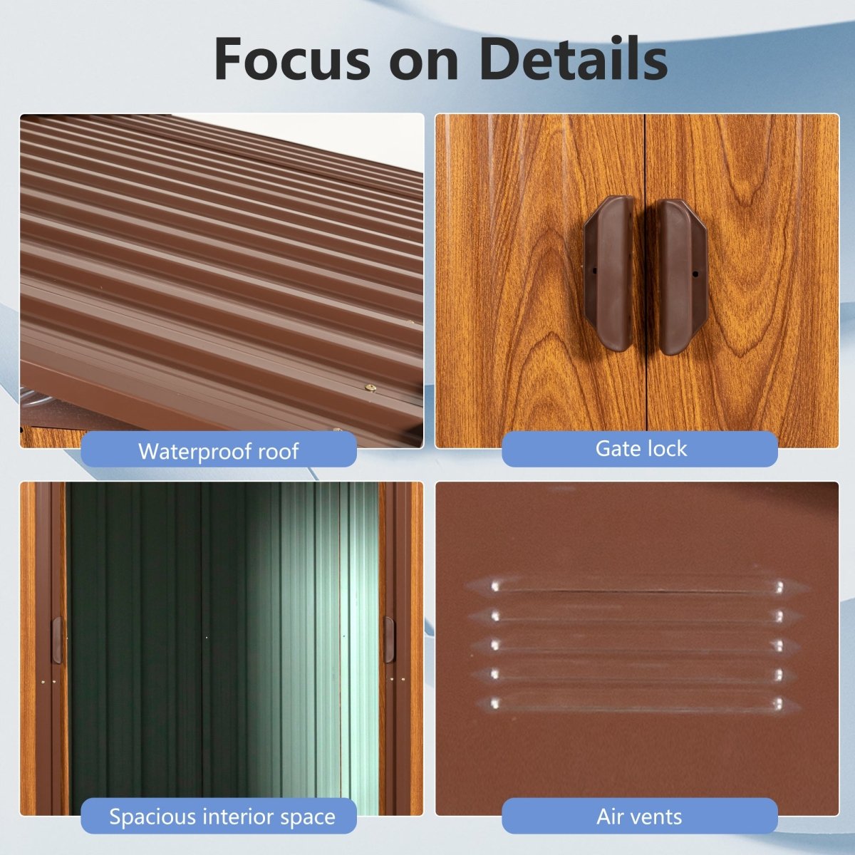 6 Ft. W X 6 Ft. D Metal Storage Shed Appealing horizontal siding in woodgrain with coffee trim to complement - HomeDIYer