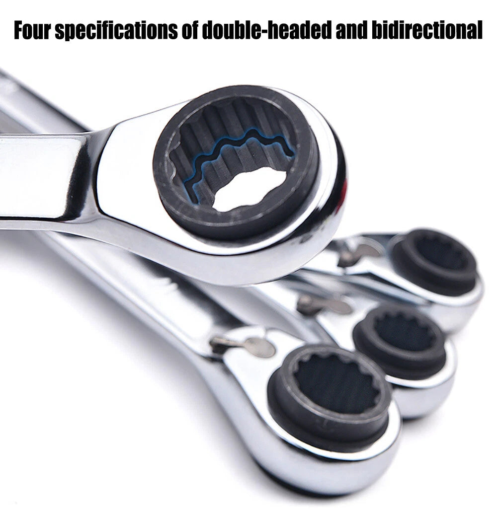 1× Four Sizes In One Ratchet Wrench 8-24mm Quick Spanner Wrench Auto Repair Tool