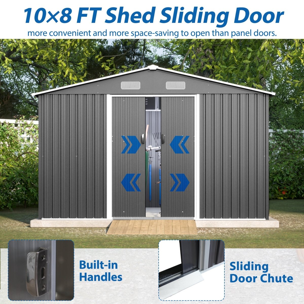 10X8 FT Outdoor Tool Storage Shed with Metal Foundation & Lockable Doors, All Weather Metal Sheds for Garden, Patio, Backyard, Lawn, Gray - HomeDIYer