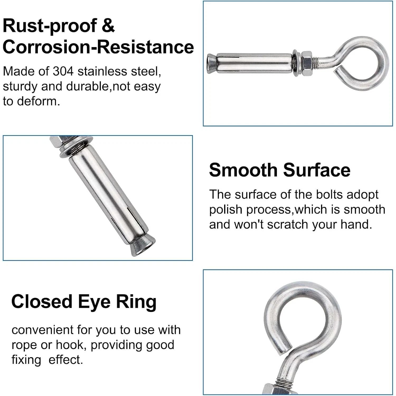 Concrete Eye Bolt Expansion Anchors — M6 M8 M10 M12 Hook Bolts for Concrete Walls