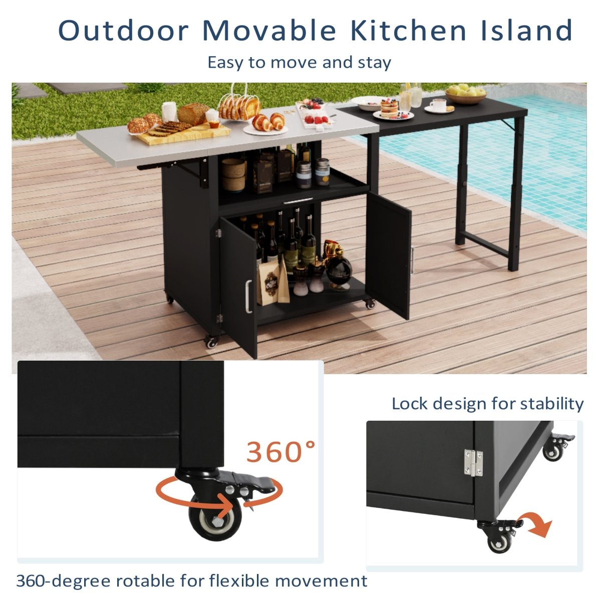 Versatile Outdoor Cabinet with Folding Work Surfaces & Lockable Wheels - HomeDIYer