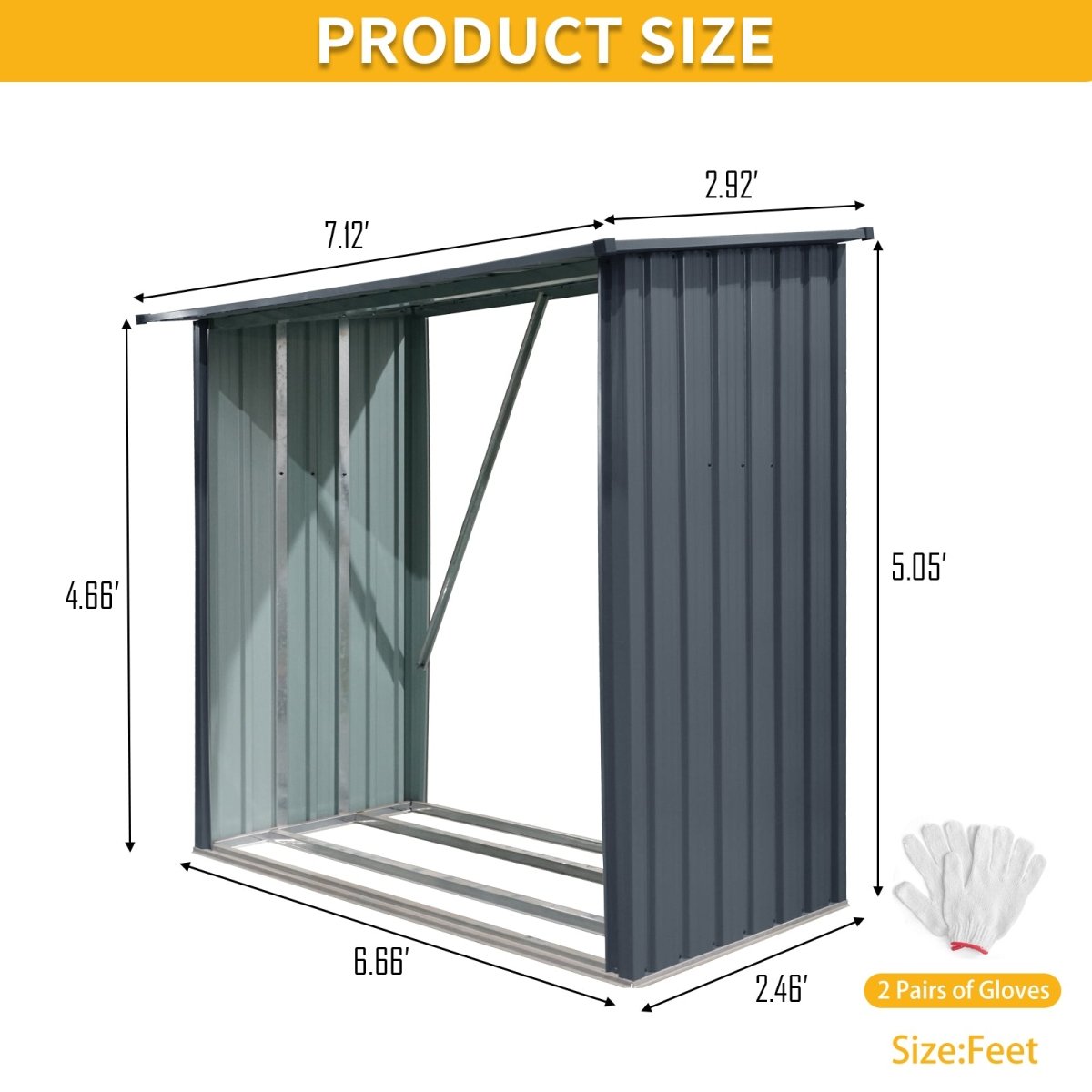Outdoor Steel Firewood Rack,Open Wood Shed with Sloped Roof for Firewood,Pellet,or Lumber Storage,Black - HomeDIYer