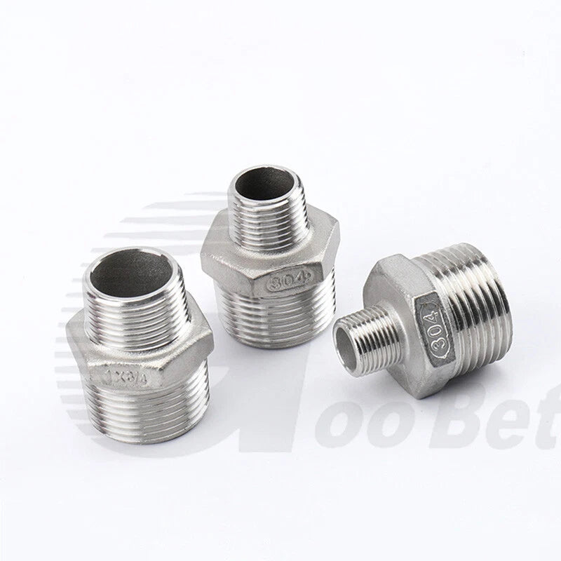 304 Stainless Steel Reducing Hex Nipple BSP Male Thread Pipe Fitting | 1/8" to 2"
