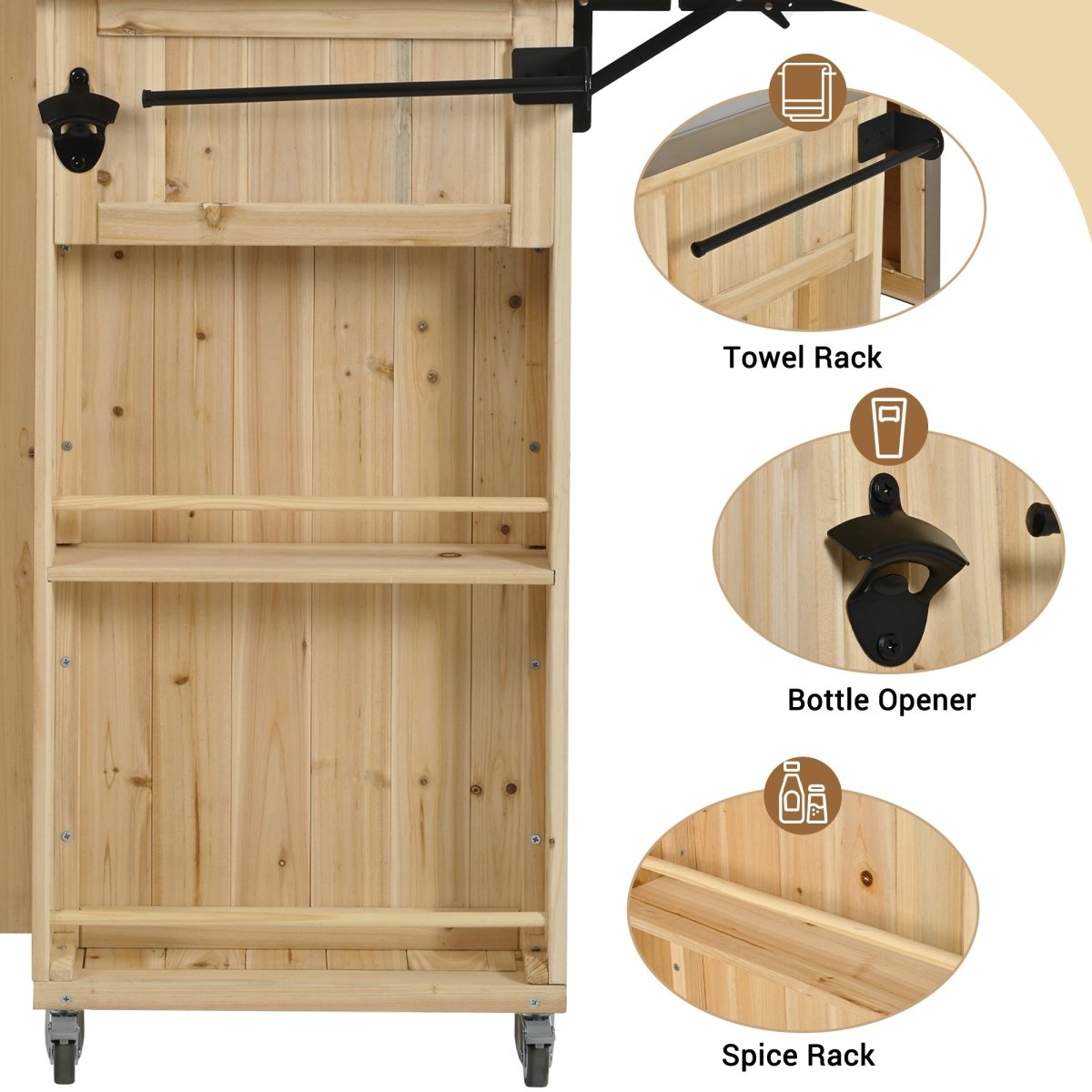 Natural Wood Outdoor Kitchen Island with Stainless Steel Top | Foldable Prep Station - HomeDIYer
