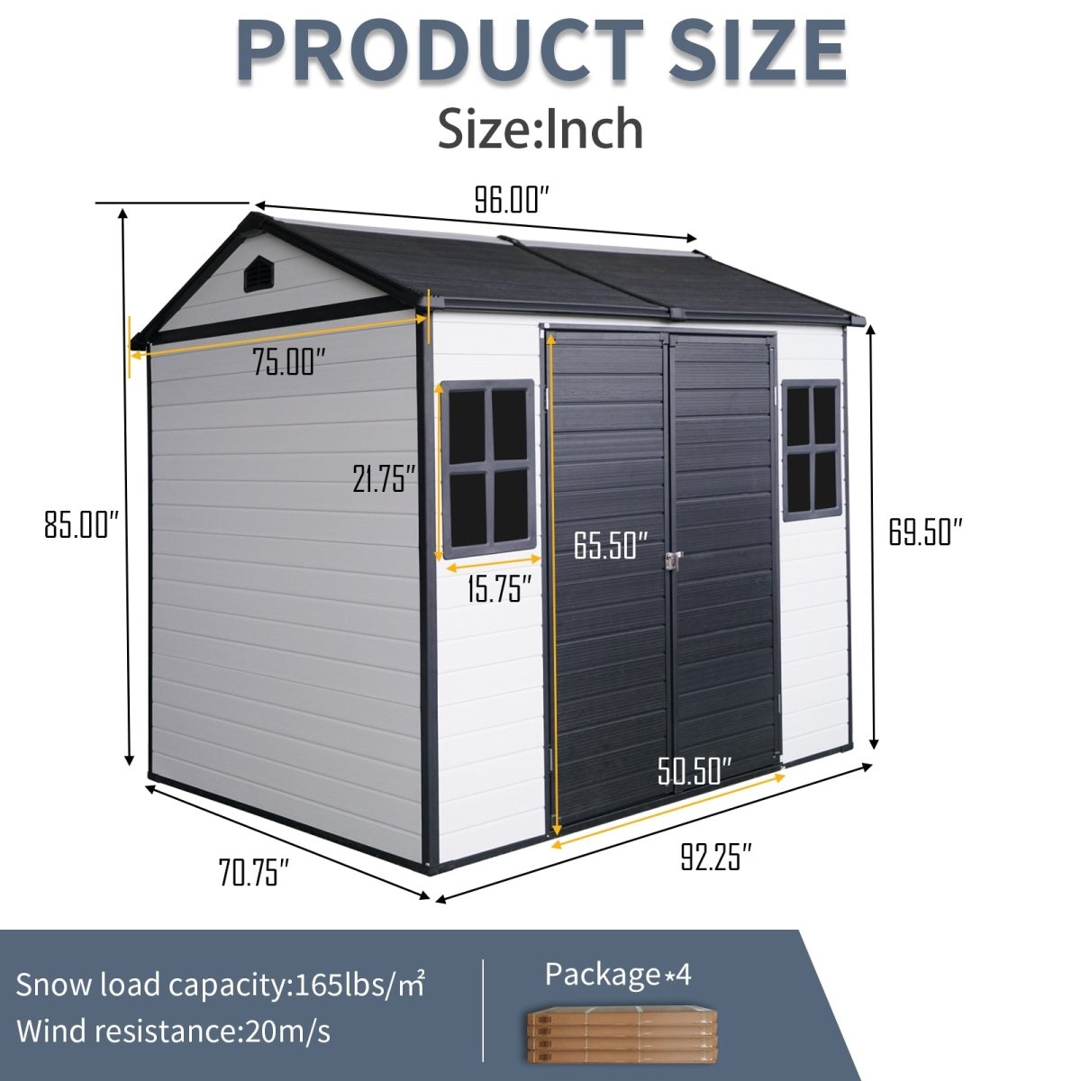8 x 6 ft Resin Outdoor Storage Shed Waterproof Shed with Floor & Two Windows & Lockable Door, Tool Shed for Garden, Patio, Backyard,Grey White - HomeDIYer
