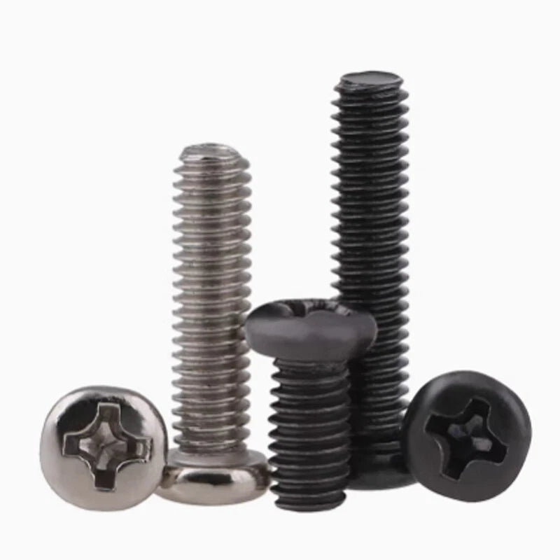 M1–M6 Phillips Pan Head Round Machine Screws – Carbon Steel, Fully Threaded (2–100mm Lengths)