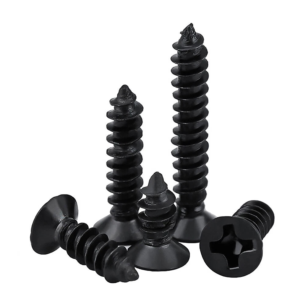 M1 M1.2 M1.4 M1.7 M2 M2.3 M2.6 M3 Flat Countersunk Self‑Tapping Screws – Black Zinc Carbon Steel
