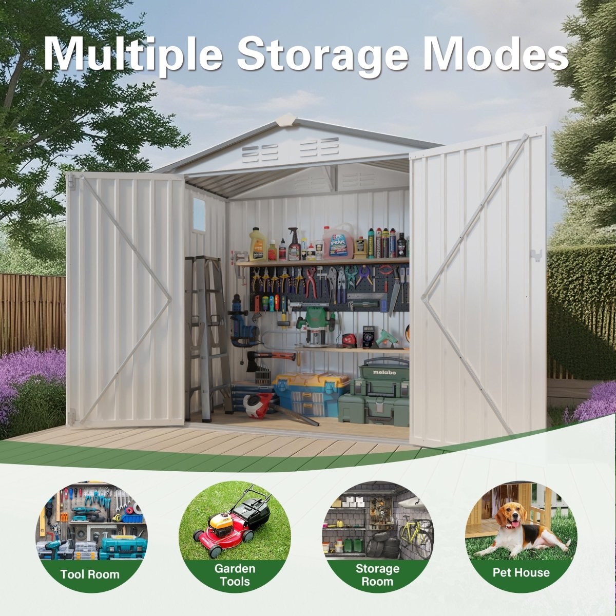 6X4 FT Metal Outdoor Storage Shed,Tool Shed with Pitched Roof Watertight with Positive Window and Lockable Door Compact Metal Tool Shed for Garden, Backyard,Patio,Sundries and Bike Storage, White+Gray - HomeDIYer