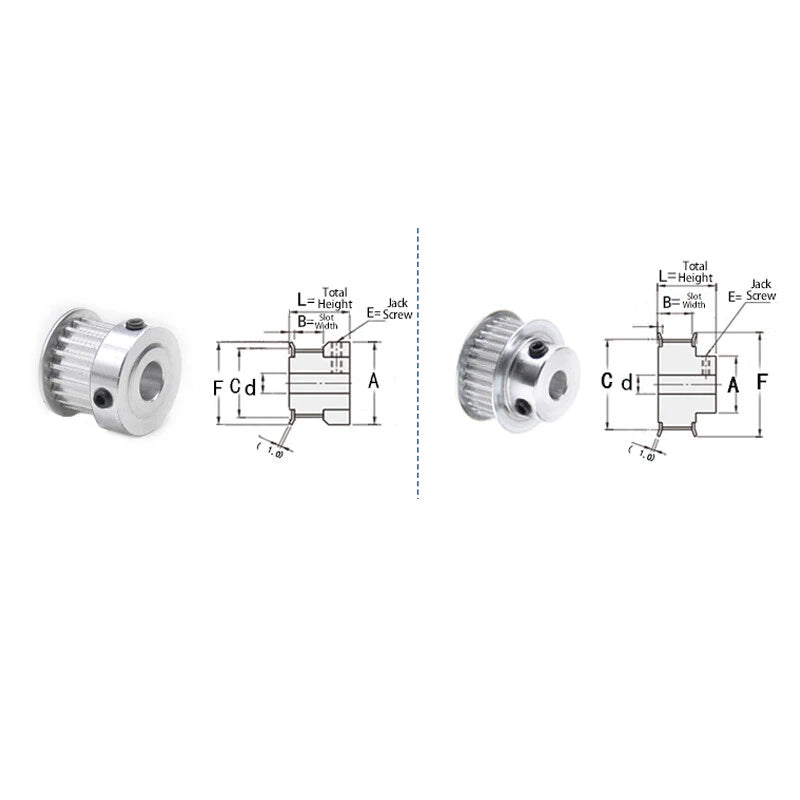 S2M 16-60 Teeth Timing Belt Pulley BF/K Type Synchronous Wheel Bore 4mm-15mm