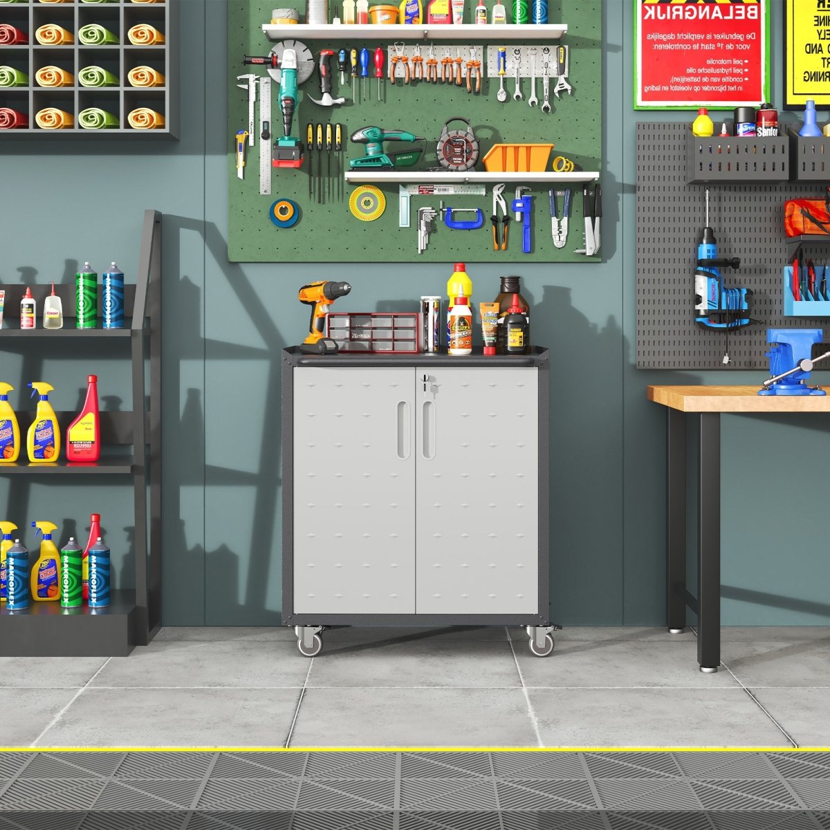 Heavy - Duty Metal Garage Storage Cabinet with Wheels - Sturdy and Durable Tool Storage Cabinet for Garage, Office, and Home Organizer Solutions - HomeDIYer