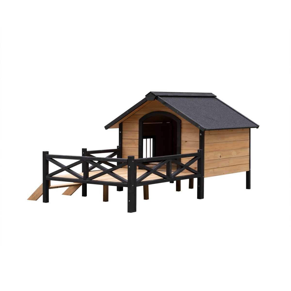 Outdoor Large Wooden Cabin House Style Wooden Dog Kennel with Porch - HomeDIYer
