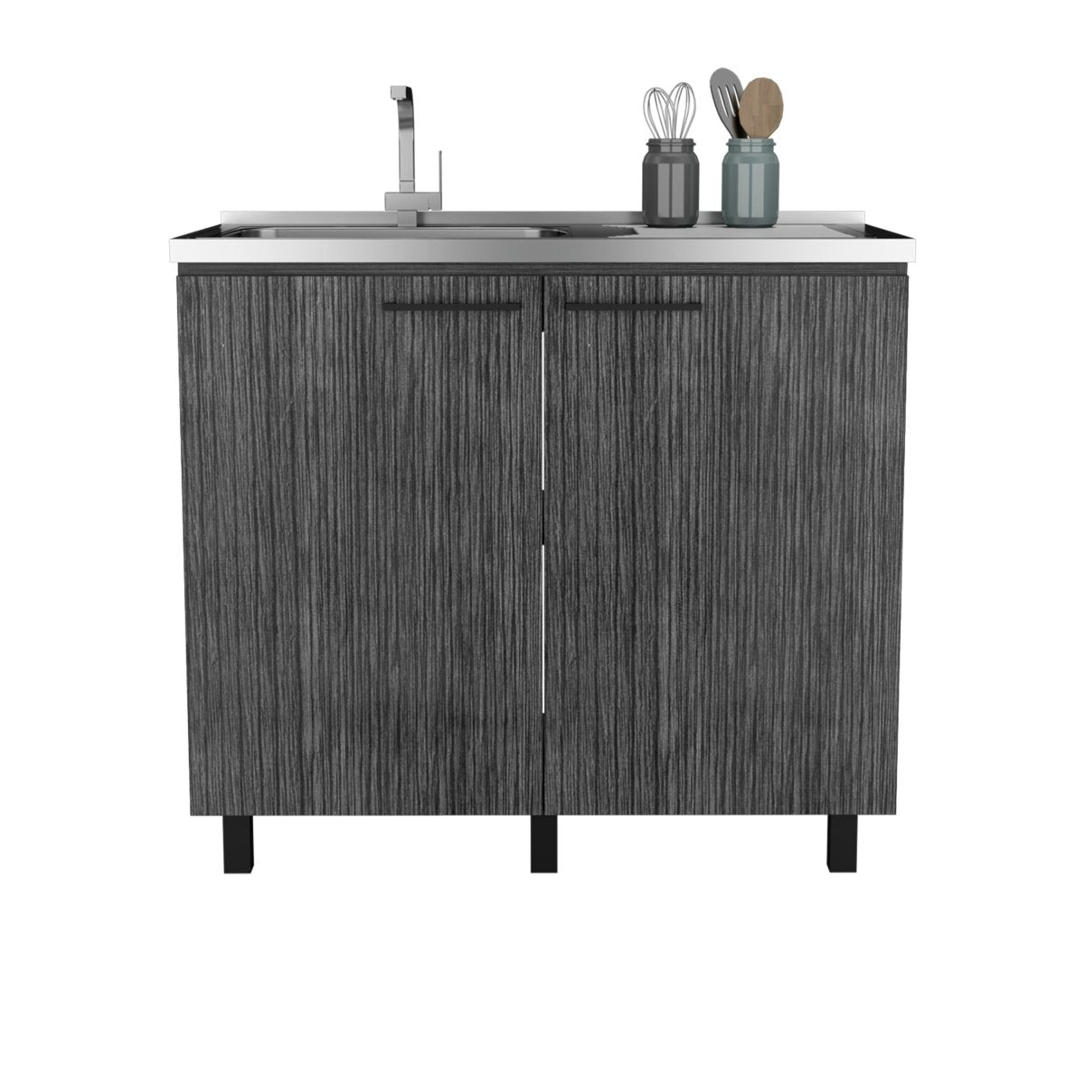 2 Freestanding Utility Base Cabinet with Stainless Steel Countertop and 2 - Door, Smokey Oak - HomeDIYer