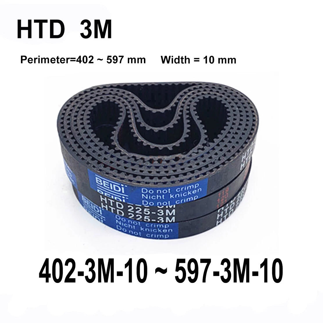 HTD 3M Timing Belt 10mm Wide – Closed Loop Synchronous Belt 402mm to 597mm Perimeter