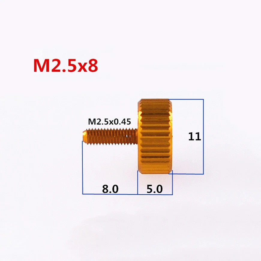 M2.5×8 Knurled Flat Head Thumb Screws – Anodized Aluminum, 10 Colors | PC Case Panel Fasteners
