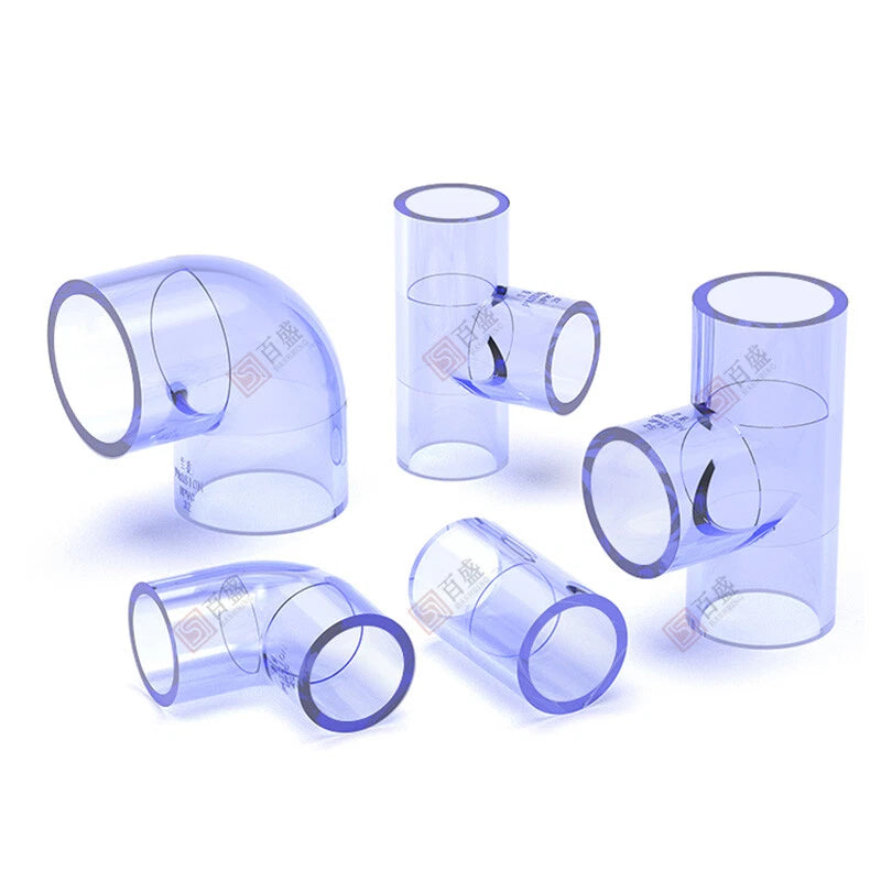 PVC Clear Water Pipe Fittings – Tee, Elbow & Straight Connectors for Fish Tank & Pond (20–50mm)