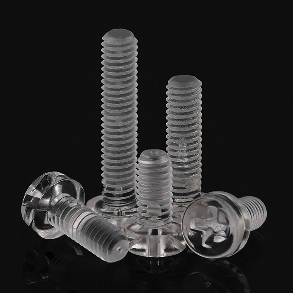 Transparent Nylon Phillips Round Head Machine Screws – M3 M4 M5 M6, PA66 Plastic, Fully Threaded