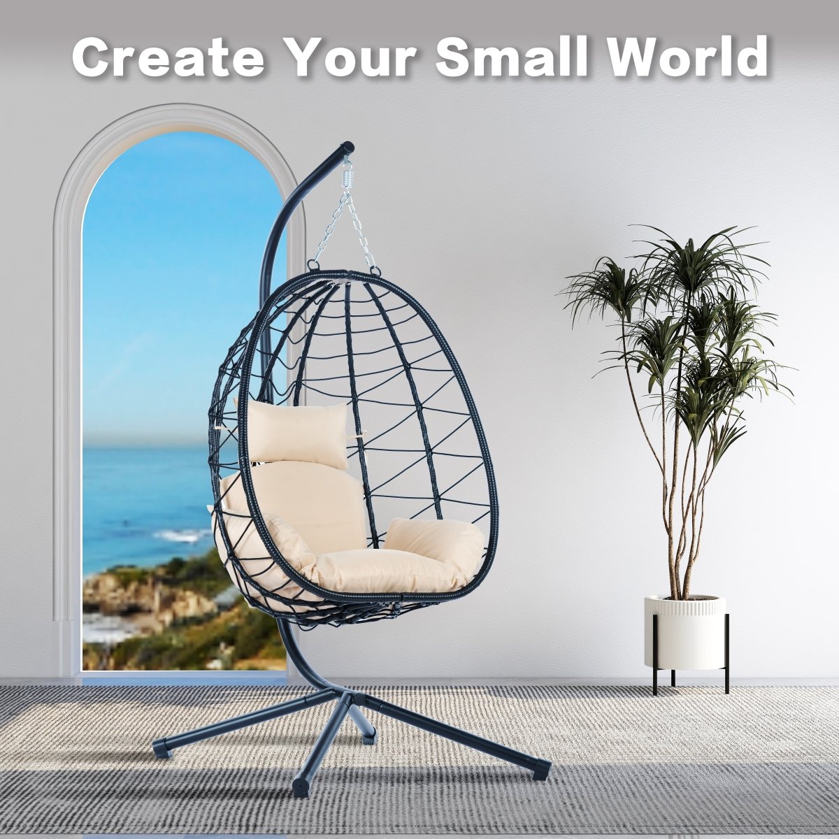 Light Blue Egg Chair with Stand - All - Weather Wicker Hanging Chair - HomeDIYer