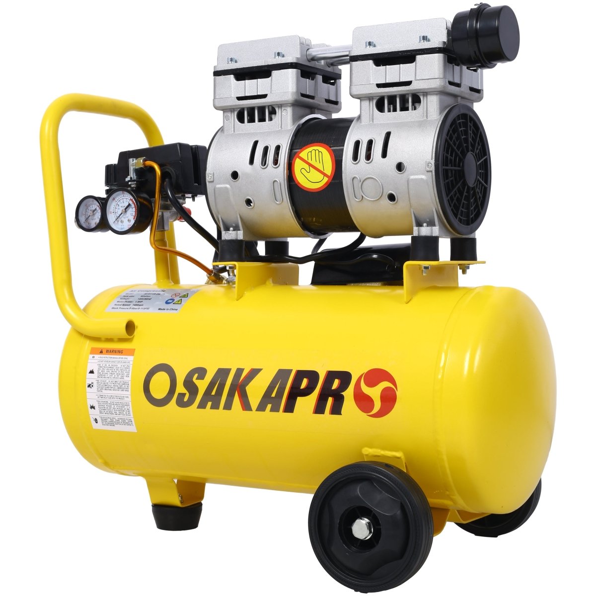 1.5HP Silent Oil - Free Air Compressor 8 Gallon, Oil - Free, Electric Shop Air Compressor Portable,Lightweight with Wheels, 70 dBA Noise Level, with Automatic Drain Valve,Yellow - HomeDIYer