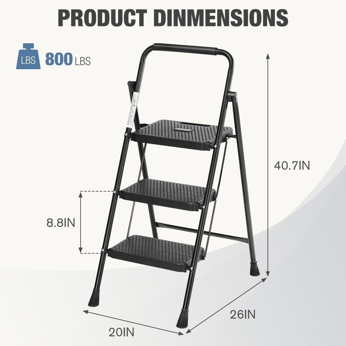 3 Non - slip step ladder, quick folding steel ladder Sturdy metal supported household tools for home/office work at altitude, portable step tools - HomeDIYer