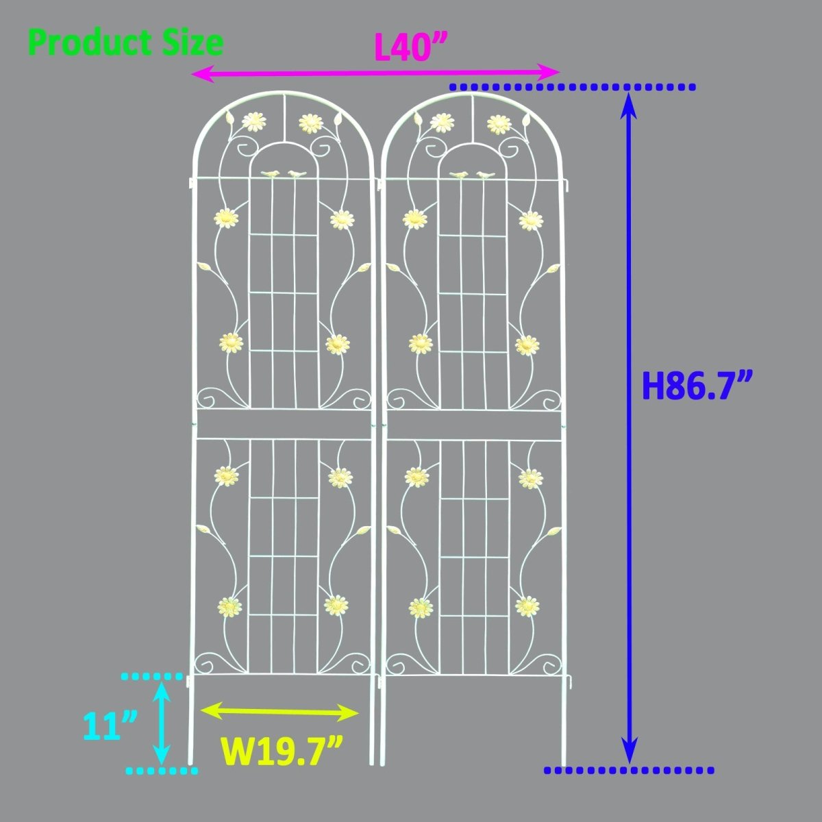 Metal Garden Trellis 86.7" x 19.7" Rustproof Trellis for Climbing Plants Outdoor Flower Support Green - HomeDIYer