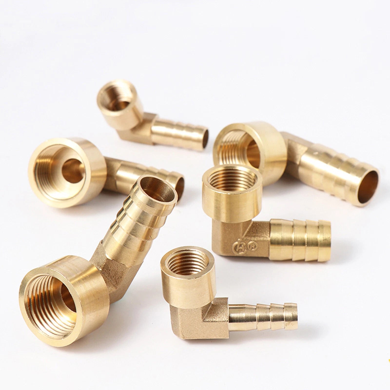 Brass 90° Elbow Barbed Hose Tail Fitting — Male & Female NPT Thread, Air Water