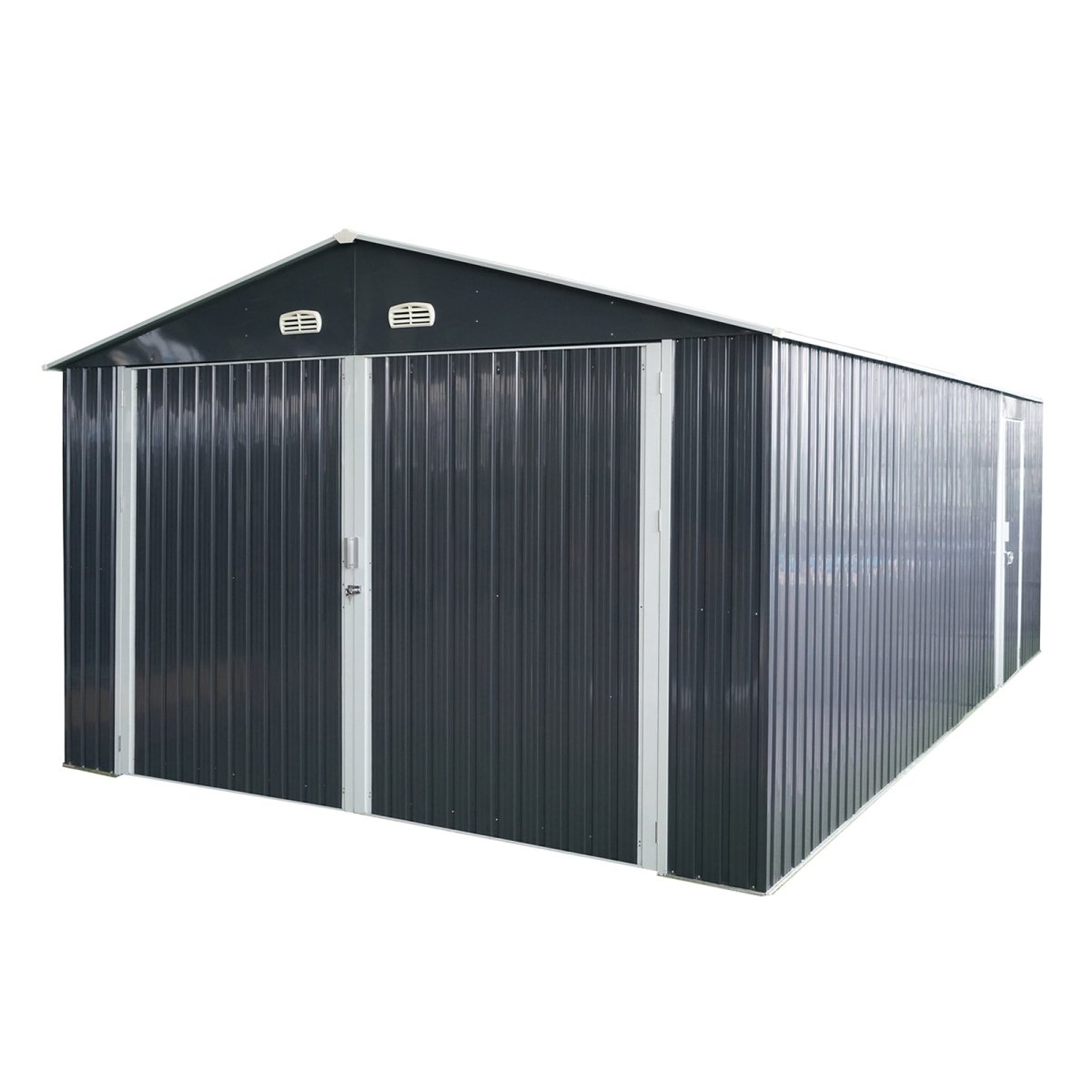 20x13 FT Outdoor Storage Shed Metal Garage Shed for Car, Bike, Lawnmower - Backyard Tool House Building 2 Doors and 4 Vents, BLACK - HomeDIYer