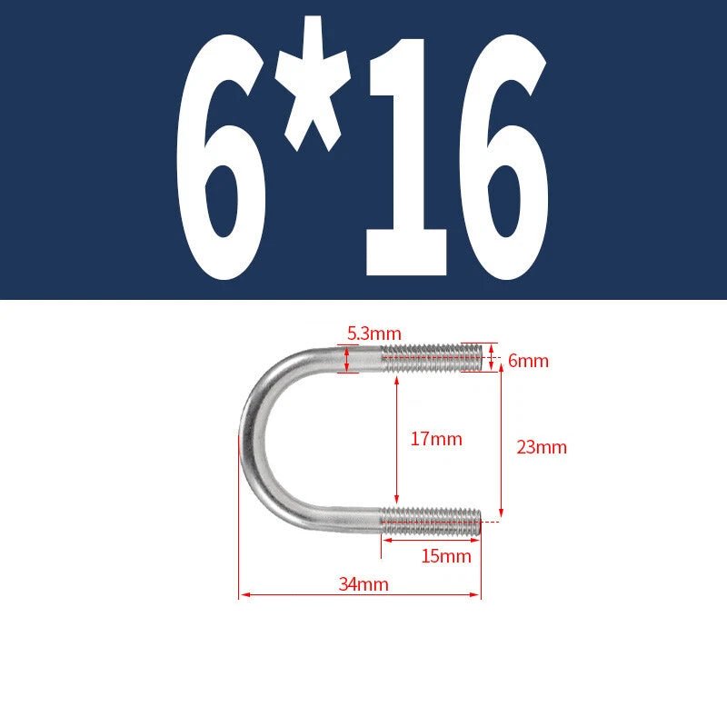 M6 Round Bend U - Bolt – A2 Stainless Steel, 14mm to 114mm, 1/3/5/10/15 Pack - HomeDIYer