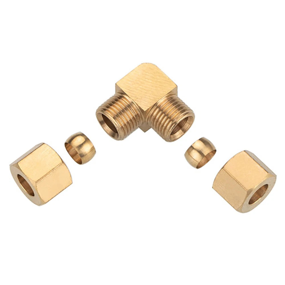 Brass Double Compression 90° Elbow Tube Fitting for Copper Pipe — 6mm to 12.7mm